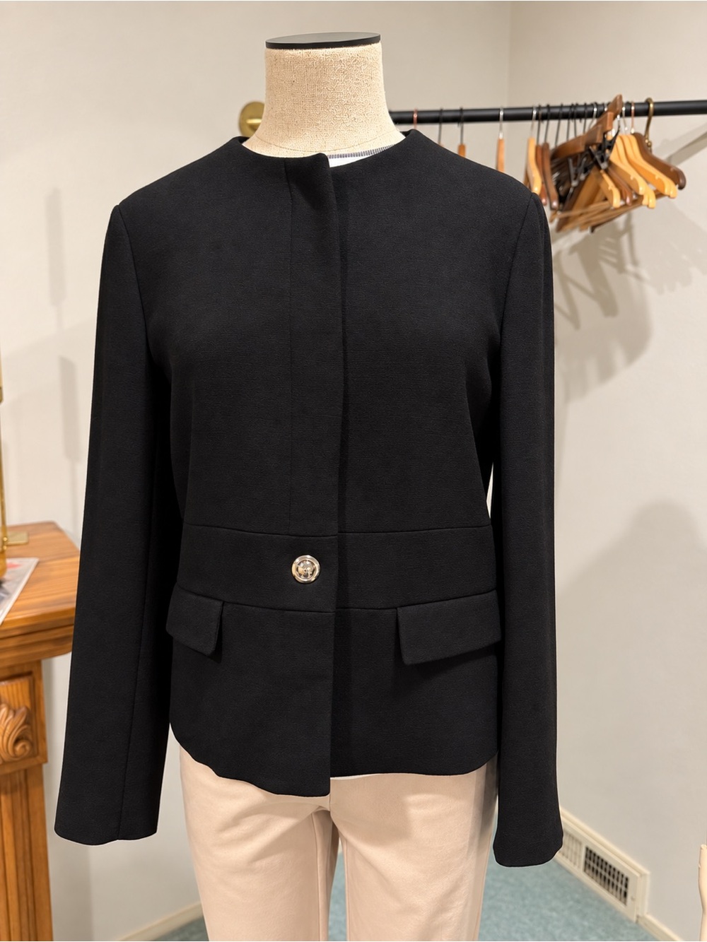 Zara Black Collarless Single-Button Blazer - medium